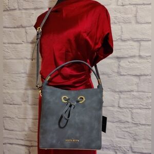 Nanette Lepore Suede Bucket Bag With Knot Handle with Gold Hardware